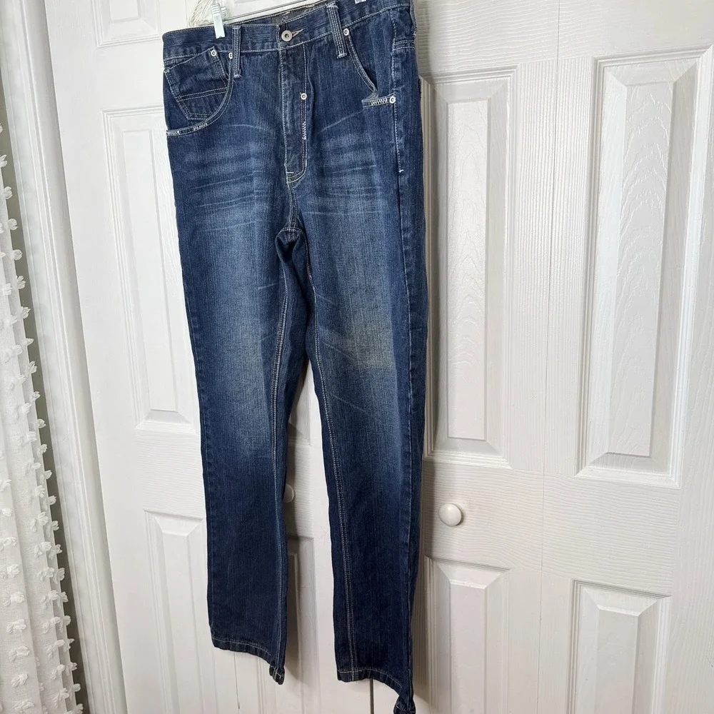 Vtg Southpole Baggy Jeans 38 Y2K Embroidered Tribal Urban Hip Hop Skater Denim